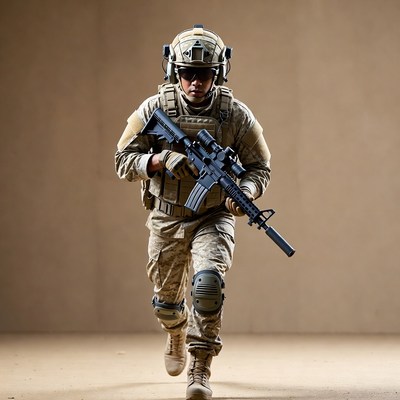 Soldier running with rifle