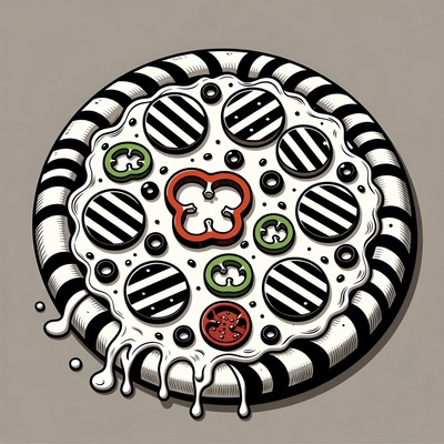 Striped Illustration of Pizza with Peppers