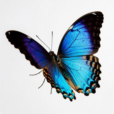 Blue Morpho Butterfly on White Background