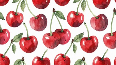 Watercolor Cherry Pattern Illustration