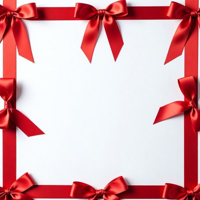 Red Satin Bows on White Background