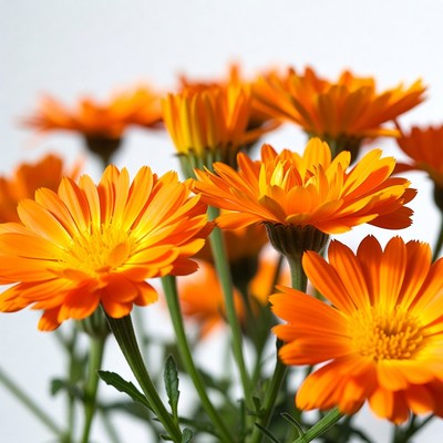 Orange Calendula Flowers on White Background