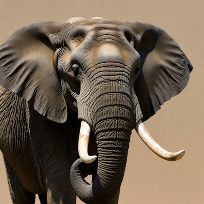 Elephant with tusks facing forward