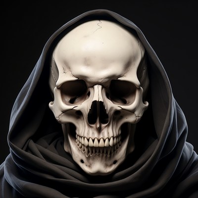 Grinning Skull in Dark Hood