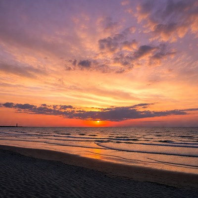Sunset over ocean beach