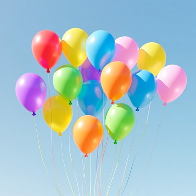 Colorful Balloons Floating Against Blue Sky