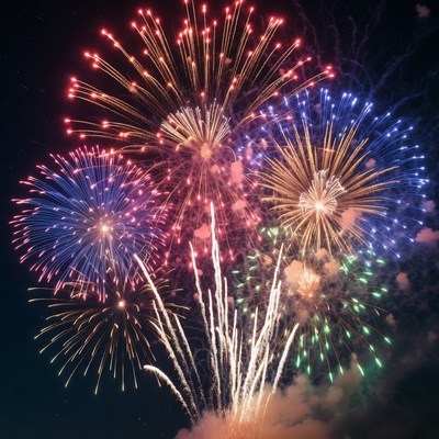 Colorful Fireworks Exploding in Night Sky