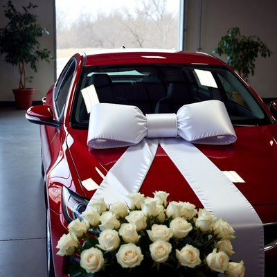 Red Car with Giant White Bow