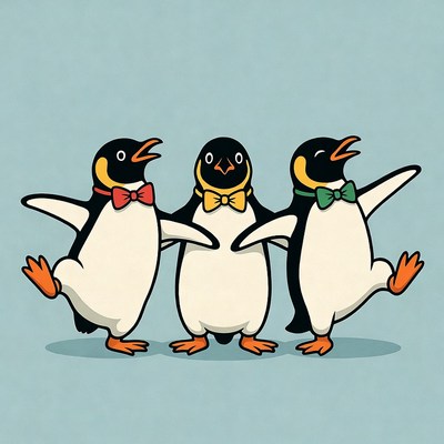 Three Penguins Dancing with Bow Ties