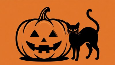 Black Cat Beside Jack-o-Lantern