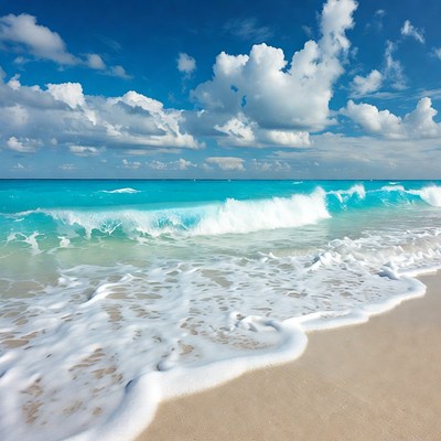 Turquoise Ocean Waves Crashing on Beach