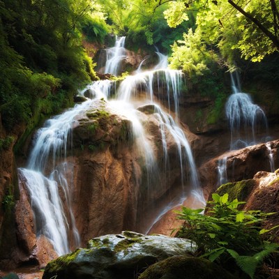 Cascading Waterfall in Lush Forest
