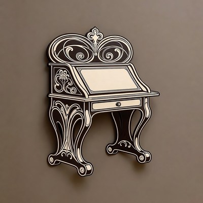 Ornate Victorian Writing Desk Illustration
