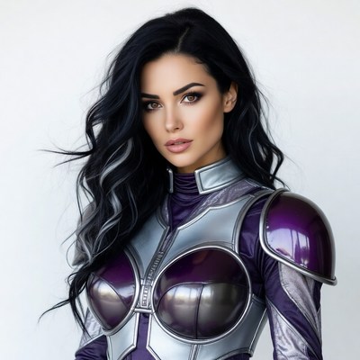 Woman in purple sci-fi armor