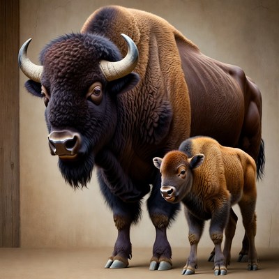Bison Mother and Calf