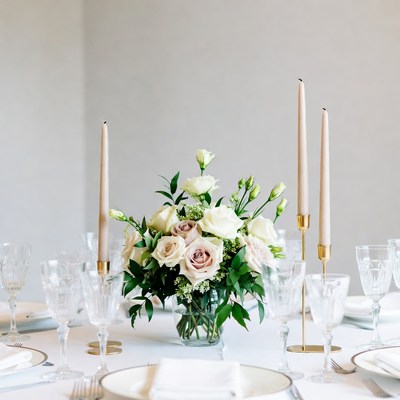 Wedding Table Centerpiece with Flowers and Candles