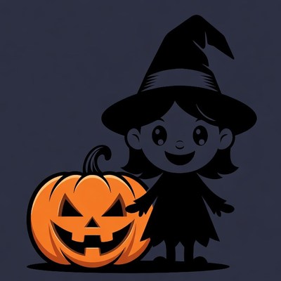 Cartoon witch girl with jack-o-lantern