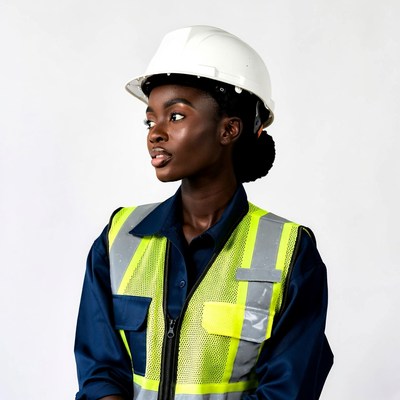 African-American woman in hard hat vest