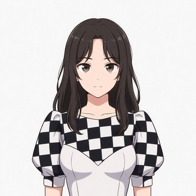 Anime girl in checkered blouse