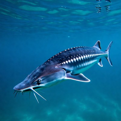 Sterlet Sturgeon Swimming Underwater