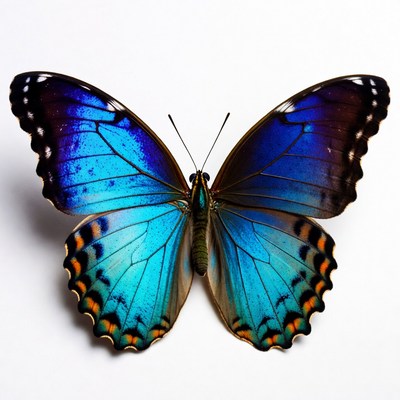 Blue Morpho Butterfly on White Background