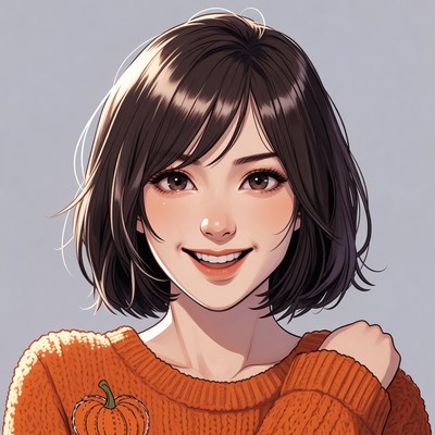 Smiling Asian woman in orange sweater