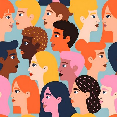 Diverse colorful profile faces illustration