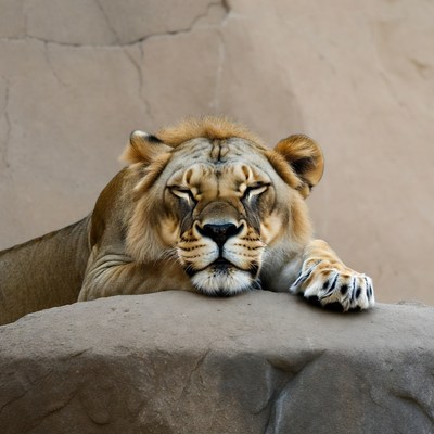 Lion resting on rock