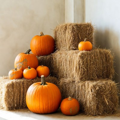 Pumpkins on Hay Bales