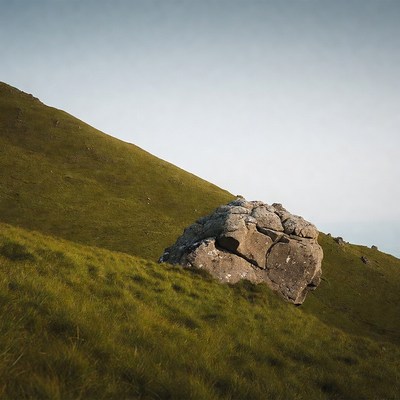 Large Boulder on Grassy Hillside