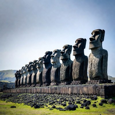 Row of Moai Statues on Easter Island