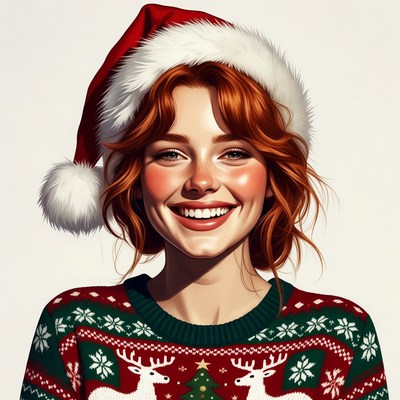 Smiling redhead woman in Santa hat