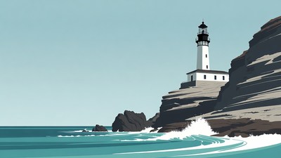 Lighthouse on Cliff Over Ocean