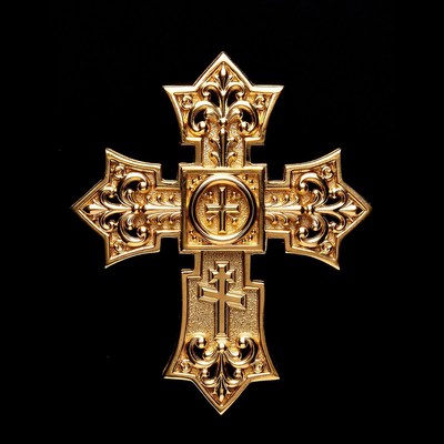 Ornate Gold Khachkar Cross