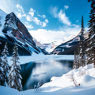 Frozen Lake Moraine Snowy Mountains