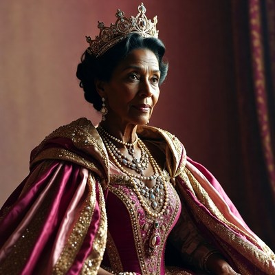 Elderly Black woman in pink royal gown