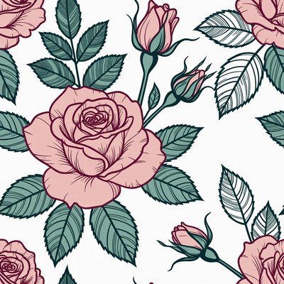 Pink Roses Seamless Pattern