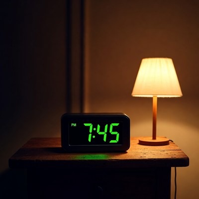 Digital Clock Showing 7:45 on Nightstand