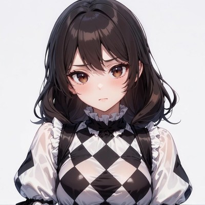 Anime girl in black white harlequin dress