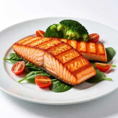 Grilled Salmon with Broccoli and Vegetables