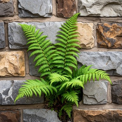 Fern growing on stone wall