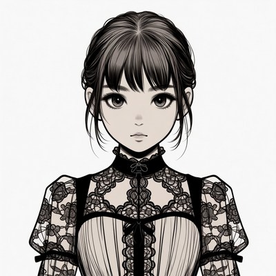 Anime girl in lace Victorian dress