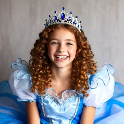 Girl in blue princess dress with crown