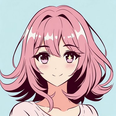 Anime girl with pink hair smiling
