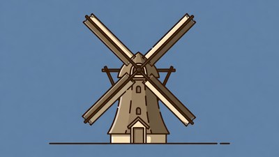 Windmill illustration on blue background
