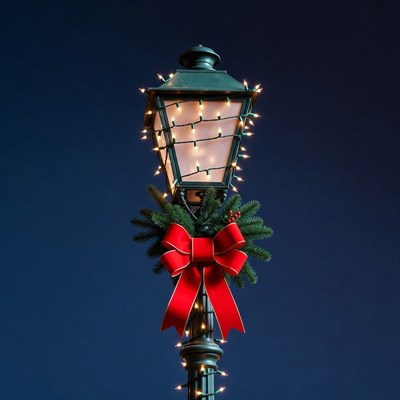 Christmas Street Lamp with Lights and Garland