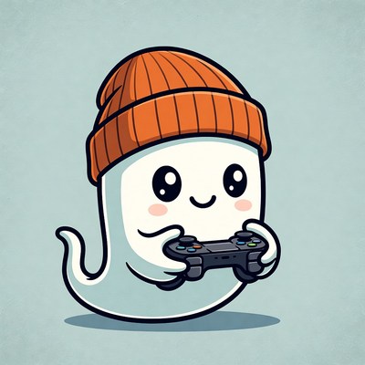 Cute ghost playing video game