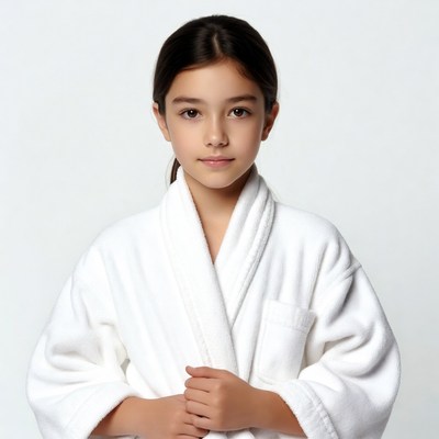 Asian girl in white bathrobe