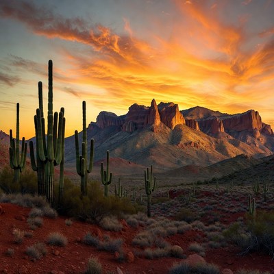 Saguaro Cacti at Sunset Mountains