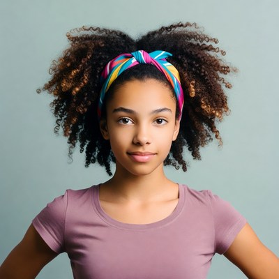 Young Black woman with colorful headband